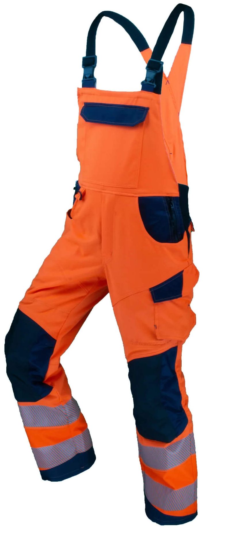 4182LH_1 Asatex 4182LH high-visibility dungarees fluorescent orange-dark blue