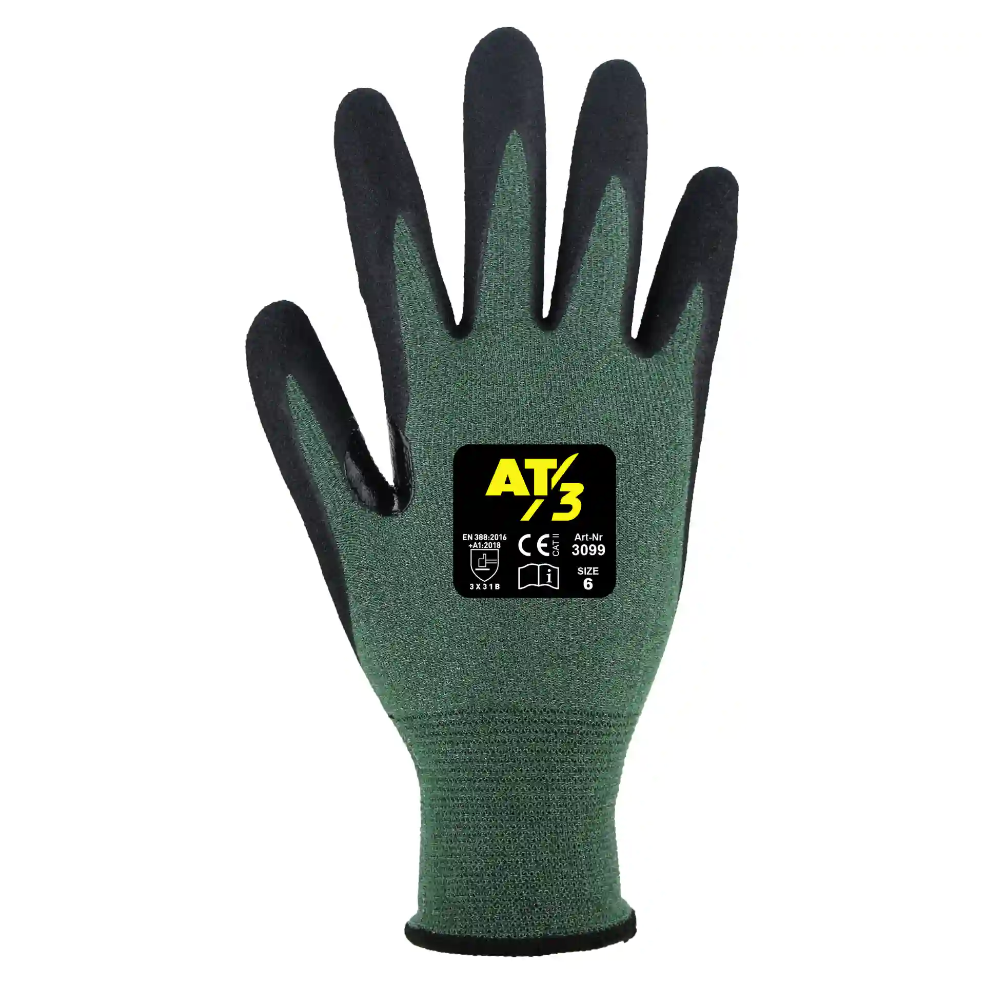 3099 AT3 Cut resistant gloves green Level 3 with nitrile coating