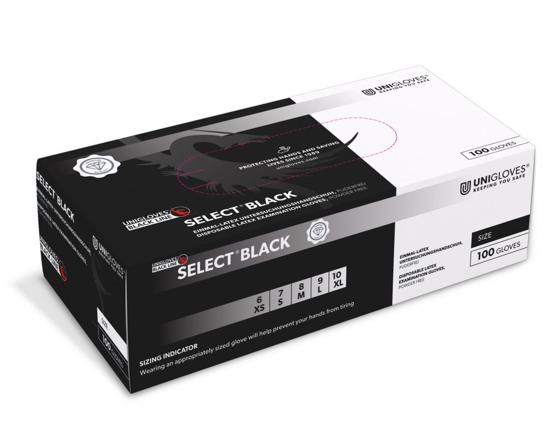 Unigloves Select Black Latex-Einweghandschuhe puderfrei