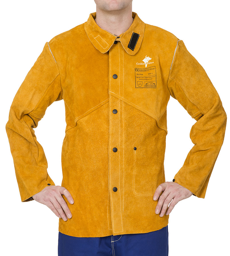 130308-44-2530-front-a-jpg Weldas Golden Brown 44-2530 Cow Split Leather Welding Protection Jacket