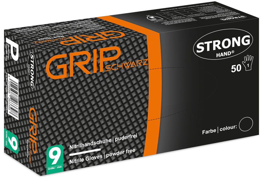 Stronghand 0422 Grip Black Nitrile Disposable Gloves Unpowdered