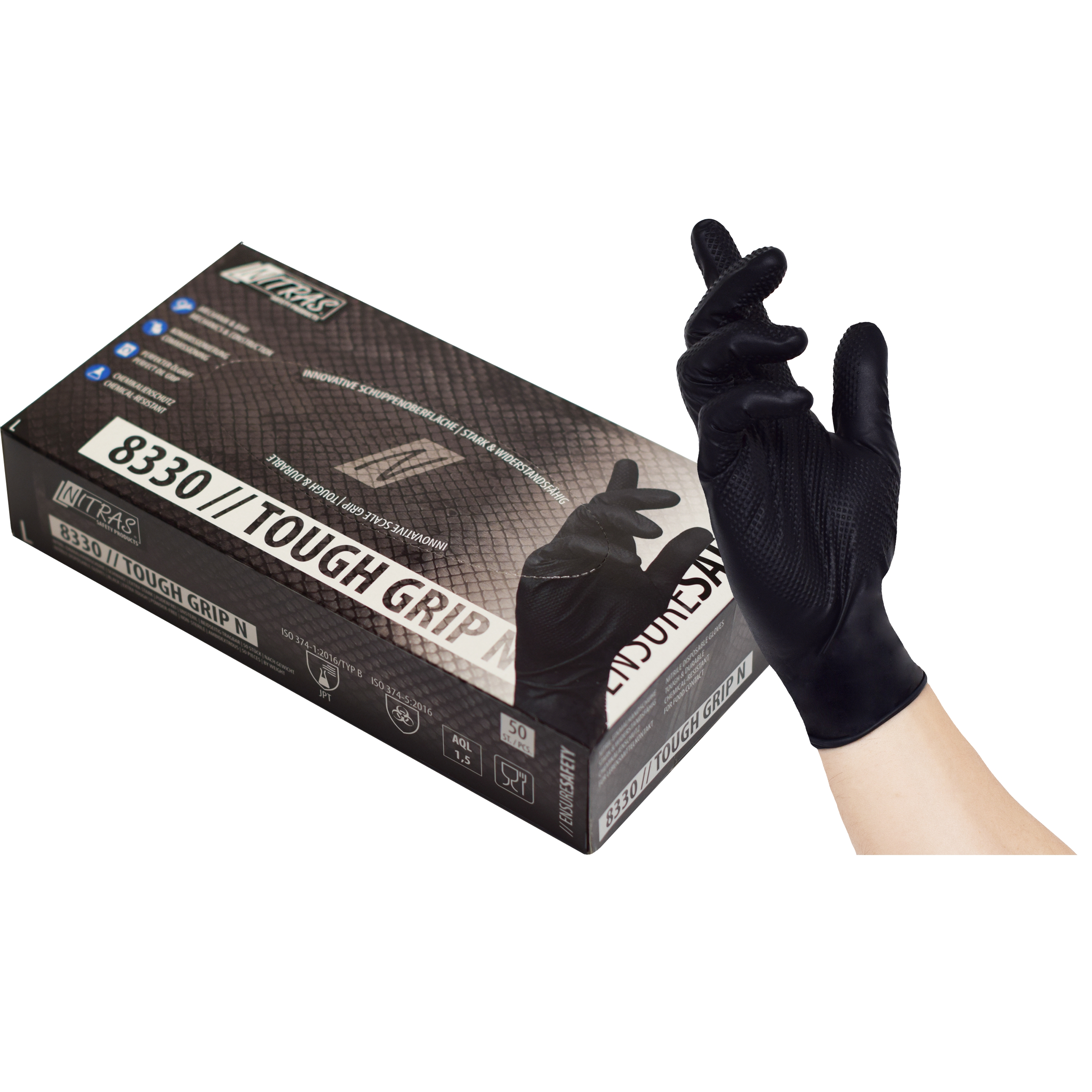 8330_1000_001 Nitras 8330 Tough Grip N Einmalhandschuhe schwarz