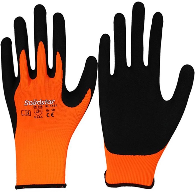 1451-2 Solidstar 1451 Polyester protective gloves orange with latex foam coating