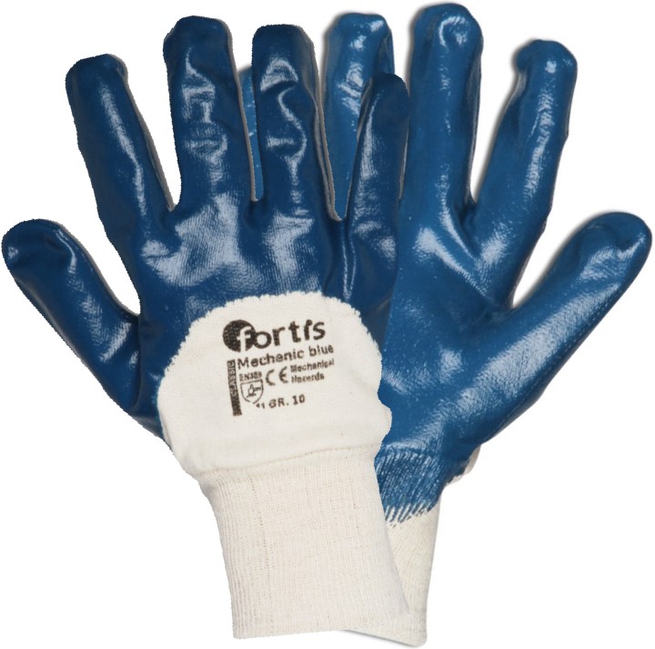 Classic_Mechanic_blue Fortis Classic Mechanic blue nitrile gloves with knitted waistband blue