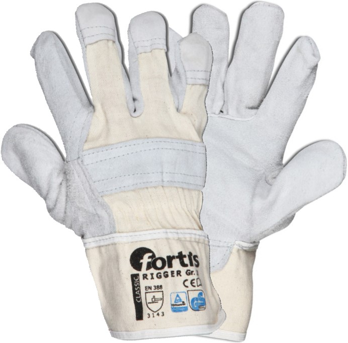 Fortis Basic Rigger cow split leather gloves grey-white