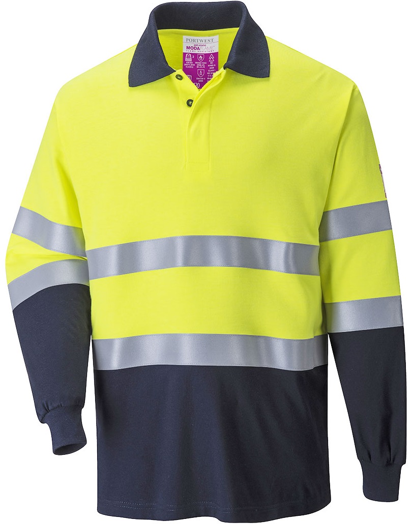 Portwest FR74 Flame retardant antistatic polo shirt, two-tone yellow-navy