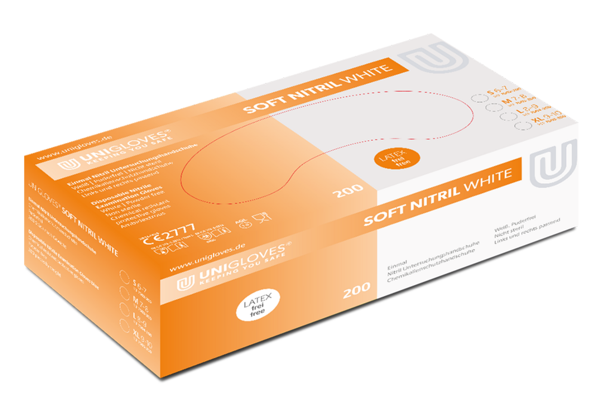 Unigloves Soft Nitril 200 White Nitril-Einweghandschuhe puderfrei weiß