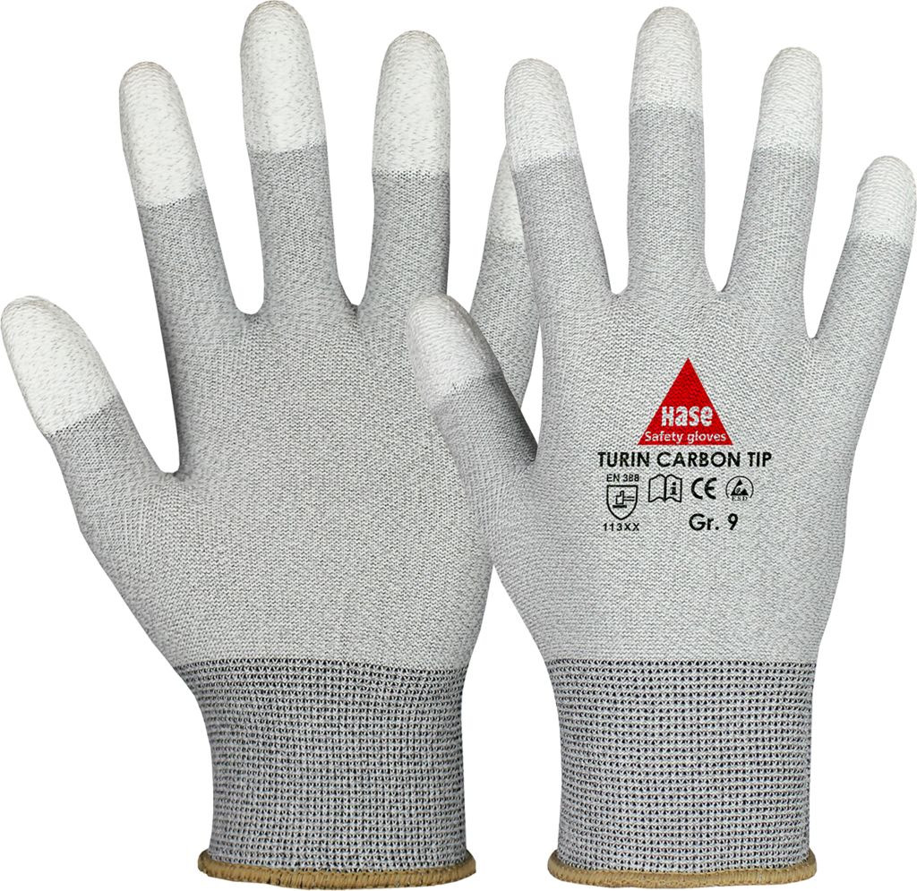 Hase 508240 Turin Carbon Tip ESD protective gloves with PU fingertips