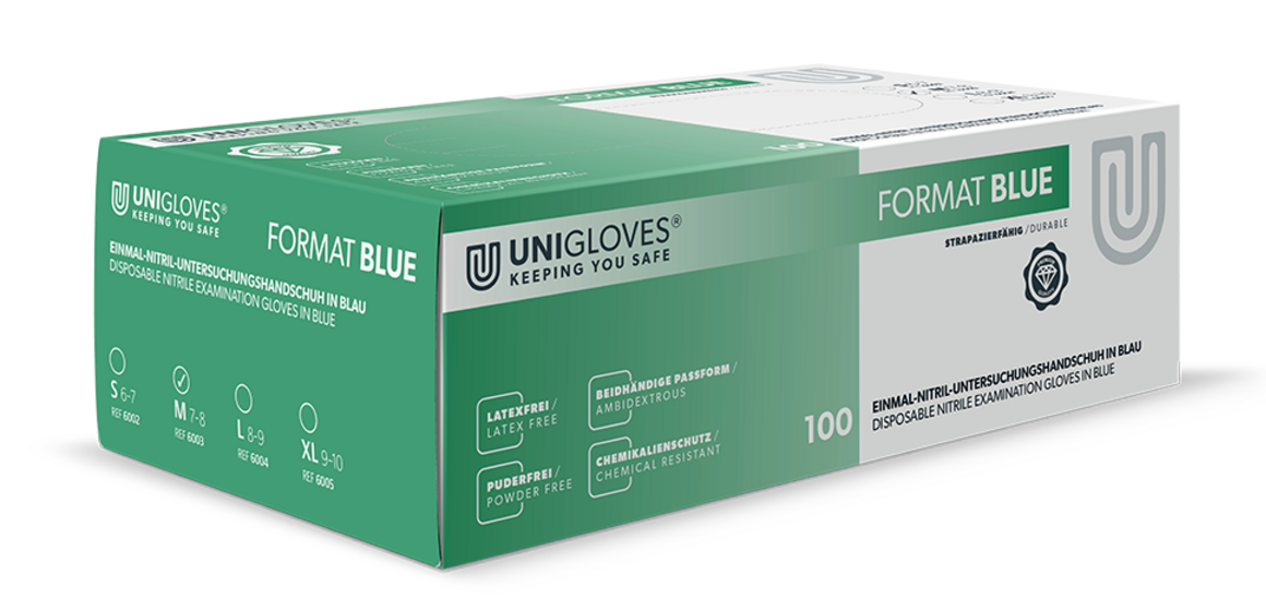 Unigloves Format Blue Nitril-Einweghandschuhe puderfrei blau