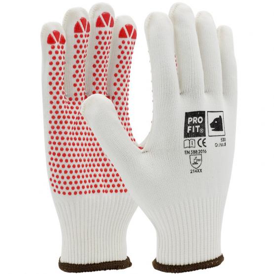 Pro-Fit 530 Dot Feinstrickhandschuhe mit einseitig roten Vinyl-Noppen