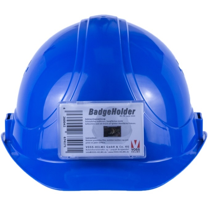 VOSS ID card holder with suction cups for fixing to the safety helmet