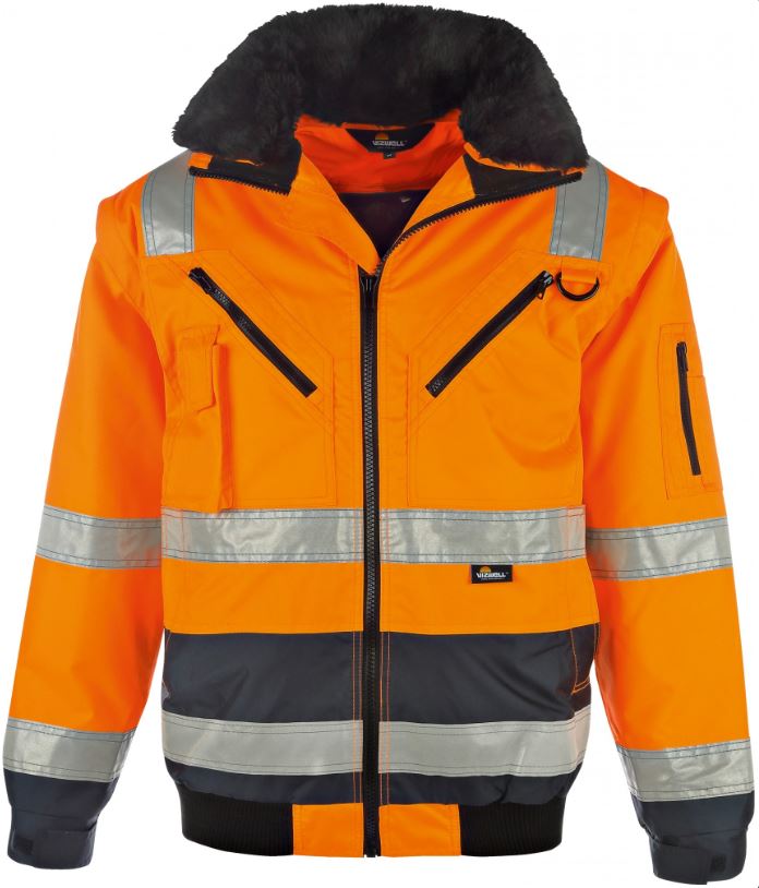 Vizwell VW126CO Warnschutz-Pilotenjacke 4 in 1 leuchtorange-marine