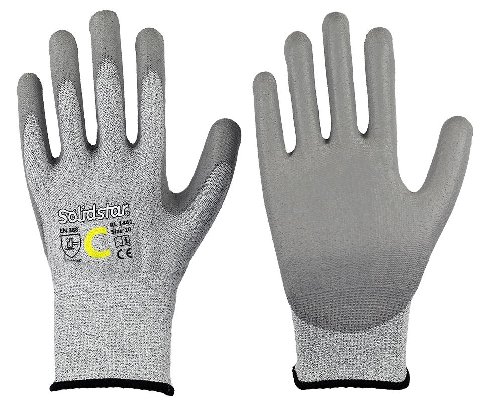 001441-1 Solidstar 1441 Cut resistant gloves grey with PU-coating