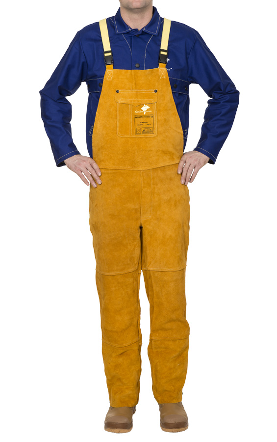 Weldas Golden Brown 44-2648 Cow split leather welding dungarees