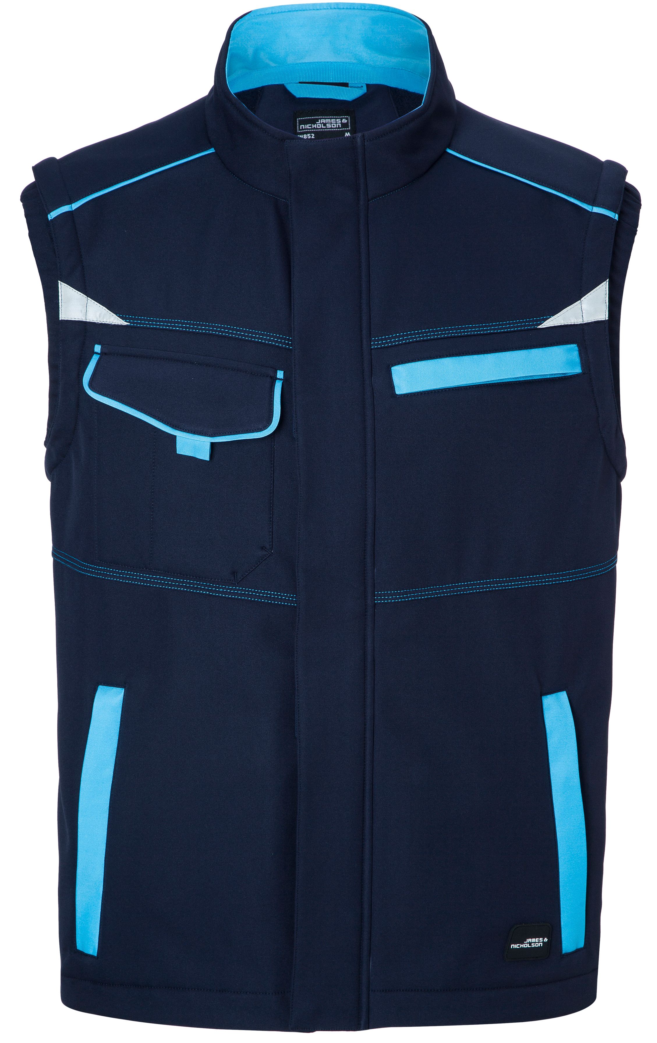 jn852-navy-turquoise-front James & Nicholson JN852 Workwear Softshell vest Level 2 in 8 colours