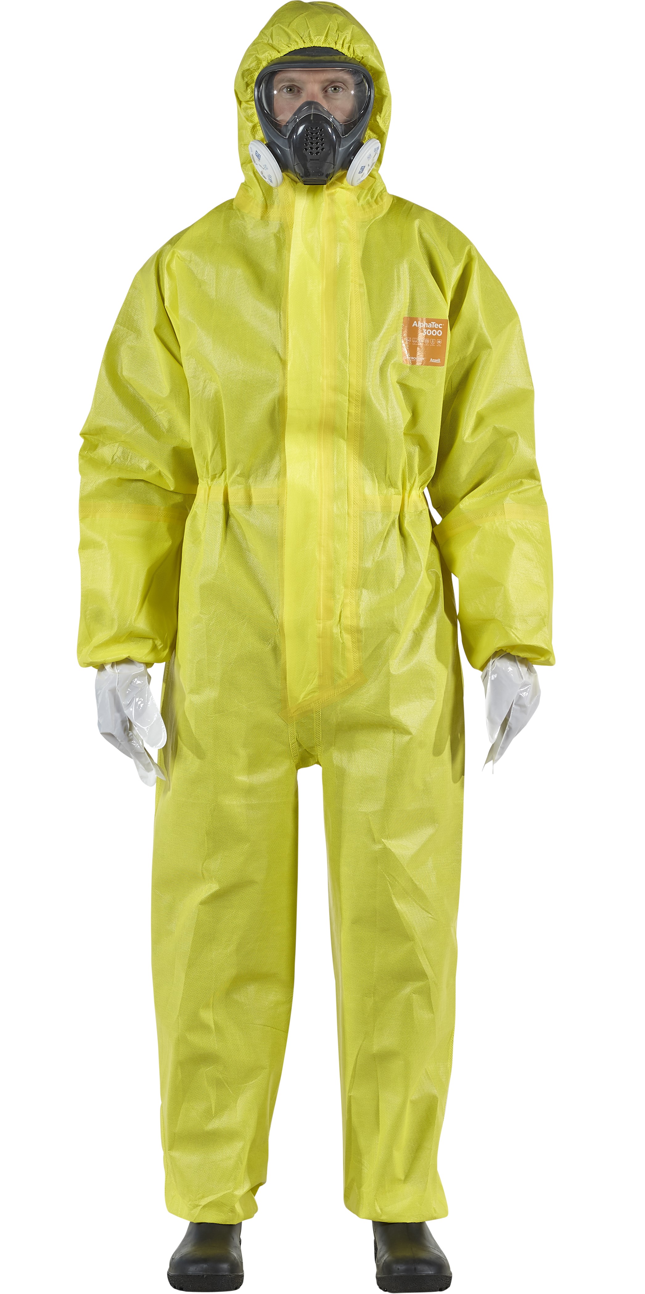46603 Microchem / AlphaTec 3000 Overall with hood and barrier Ansellgloves model 121 yellow