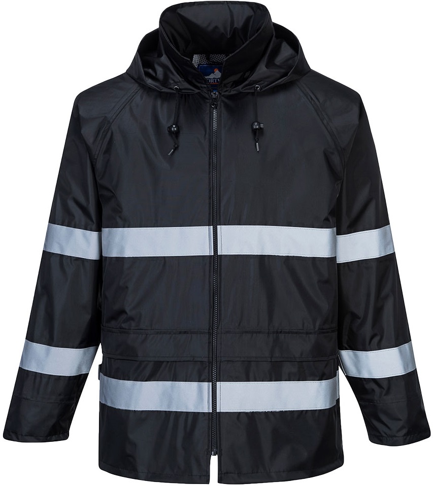 Portwest Iona F440 classic rain jacket with reflective stripes navy