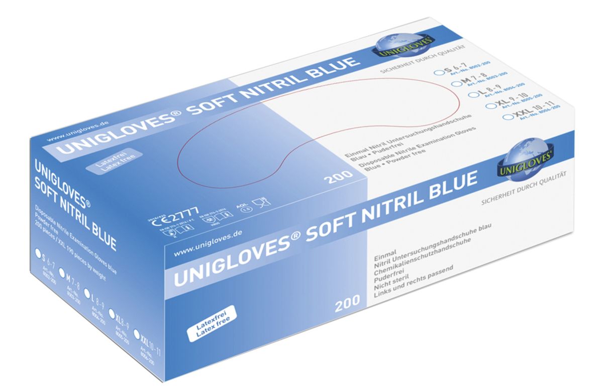 Unigloves Soft Blue 200 Nitril-Einweghandschuhe puderfrei