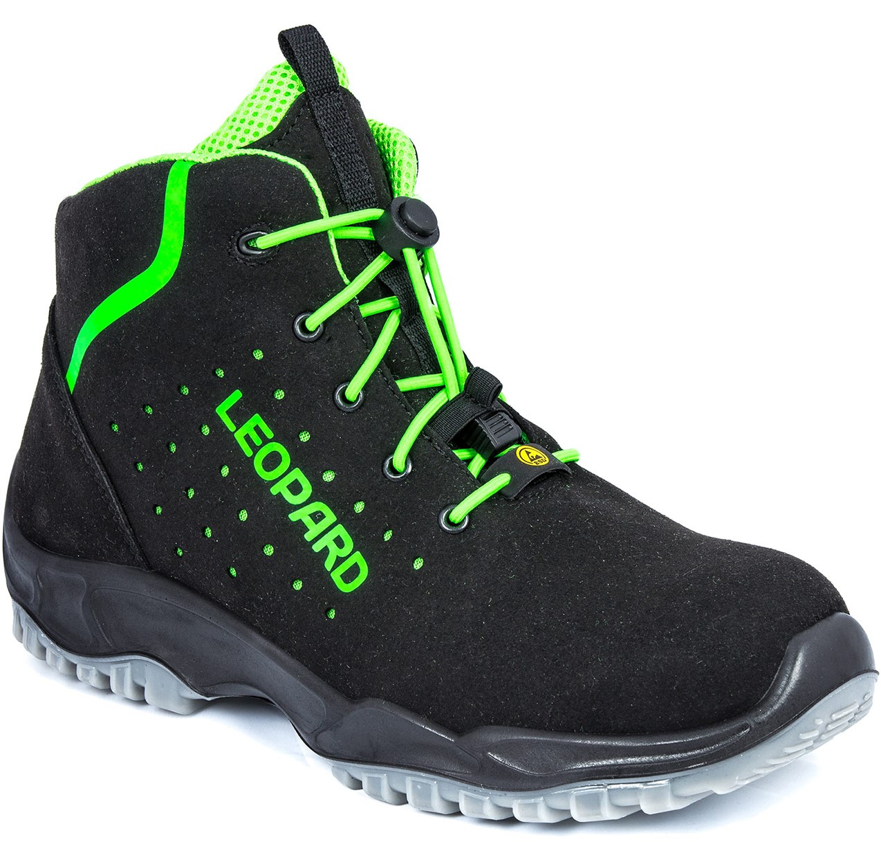 Leopard E0649 laced boot S1 ESD black/neongreen