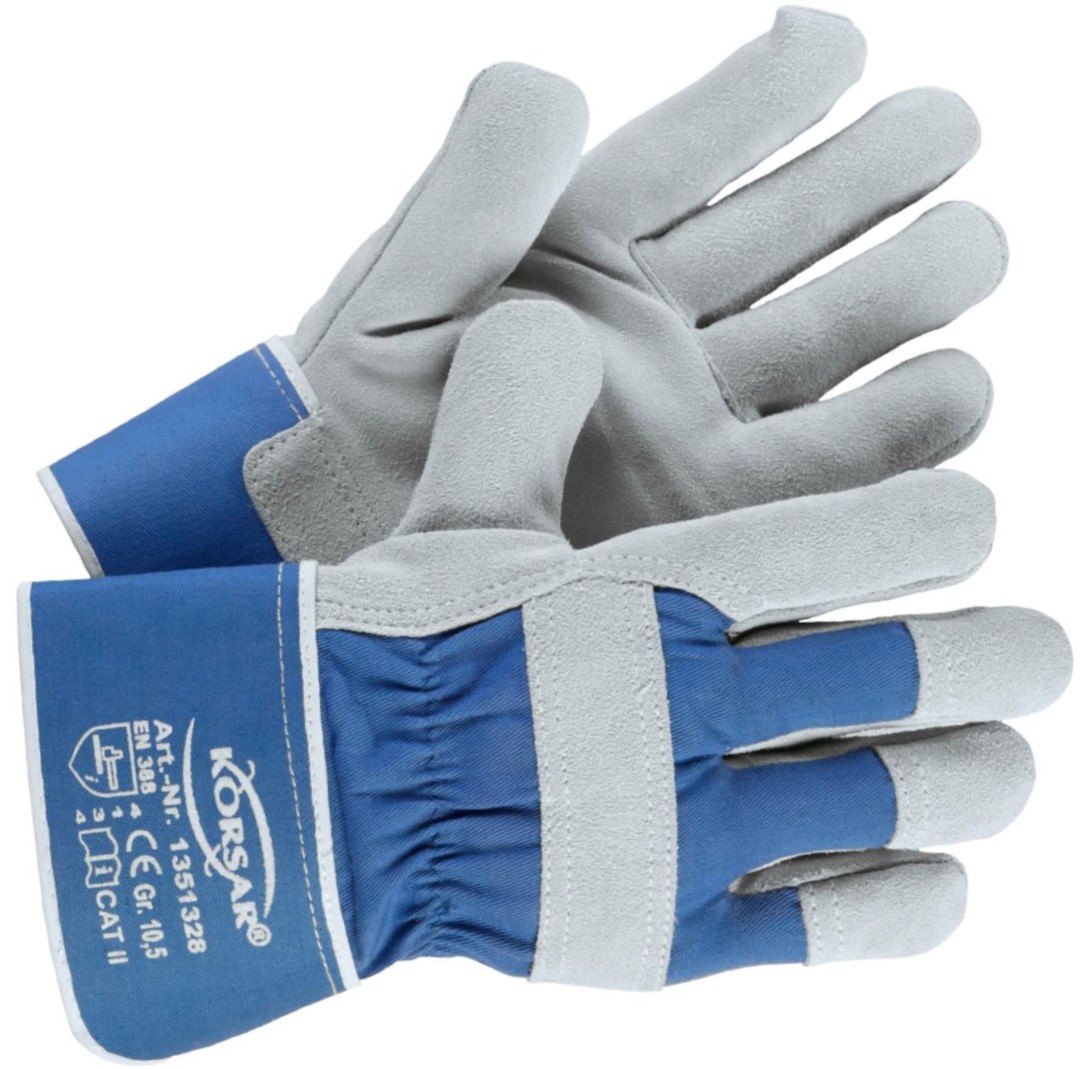 100_42725 Korsar Trucker cow split leather protective gloves blue