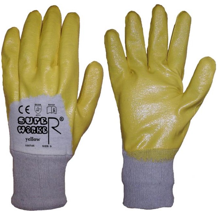 Super Worker yellow knitted gloves with nitrile coating