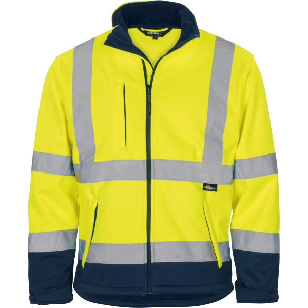 Vizwell VW135Y Warnschutz-Softshelljacke leuchtgelb-marine