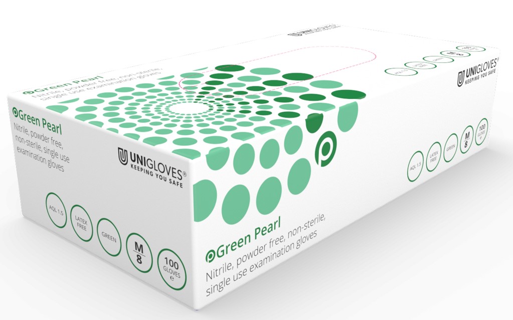 1ijR8zpp6NicHy Unigloves UK Green Pearl disposable nitrile gloves food safe