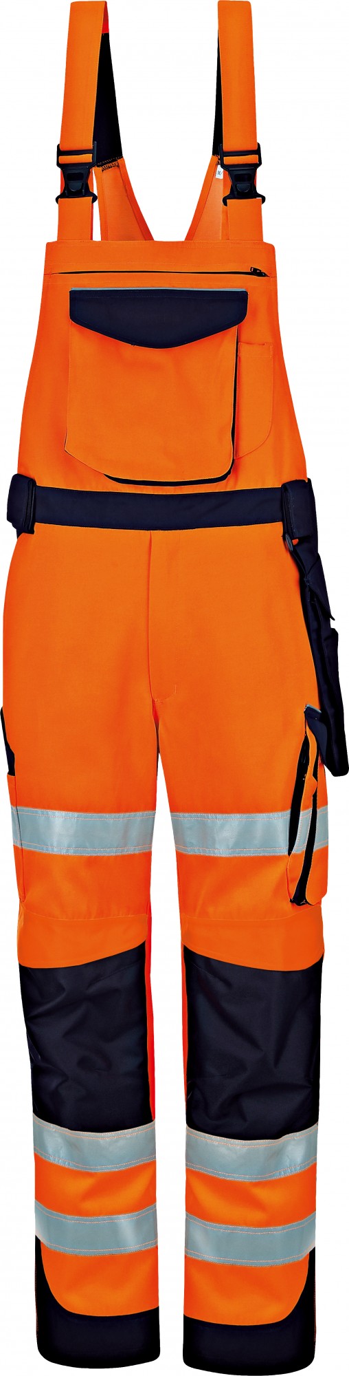 Vizwell VWTC115O Warnschutz Kontrast Latzhose leuchtorange-marine