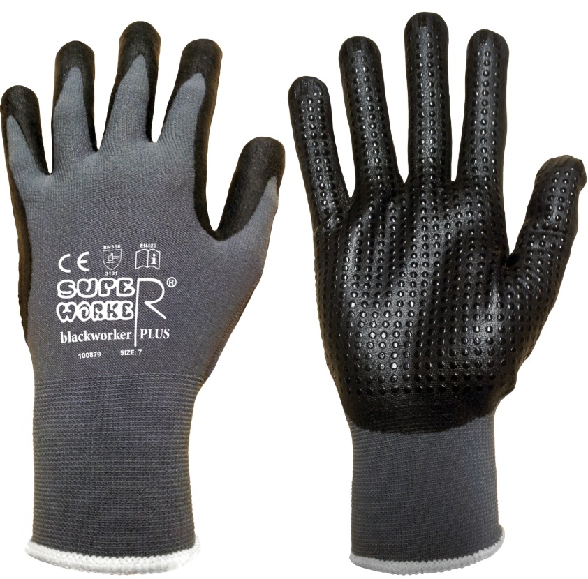 Super Worker blackworker PLUS knitted gloves with PU-nitrile coating and studs
