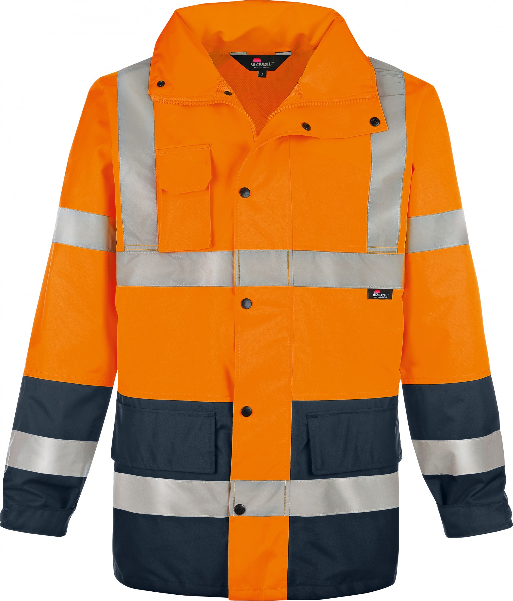 Vizwell VW61O Warnschutz-Regenjacke leuchtorange/marine
