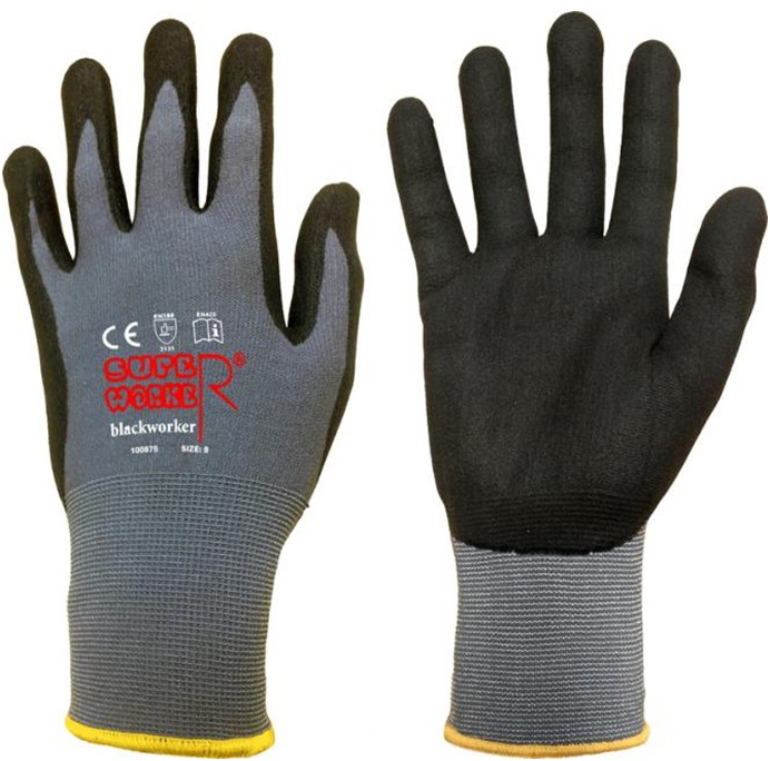 kc-100875-1 Super Worker blackworker knitted gloves with PU-coating