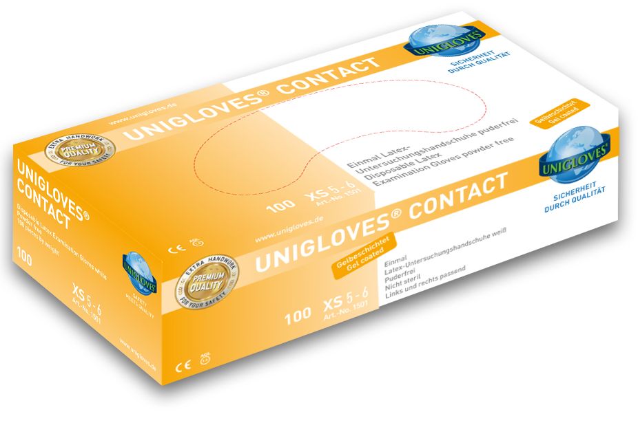 Unigloves Contact Latex Disposable Gloves powder free 