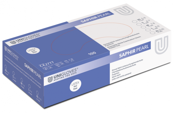 Unigloves Saphir Pearl Nitril-Einweghandschuhe puderfrei
