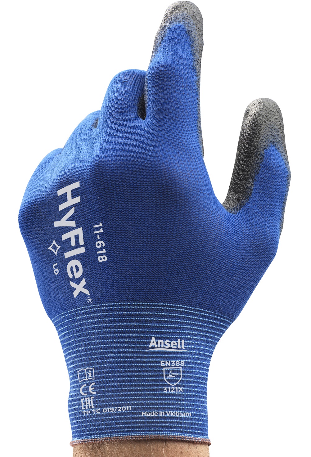 10 ANSELL Montage-Handschuh HyFlex 11-618,blau/schwarz Gr 