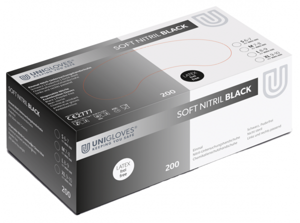 Unigloves Soft Nitril Black 200 Nitril-Einweghandschuhe puderfrei